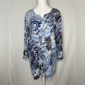 Southern Lady Floral Blue and Black Women's Top -Size XL
